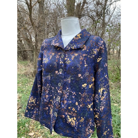 Vintage quilted Reversible Blazer Jacket Abstract blue Brown - Picture 2 of 12